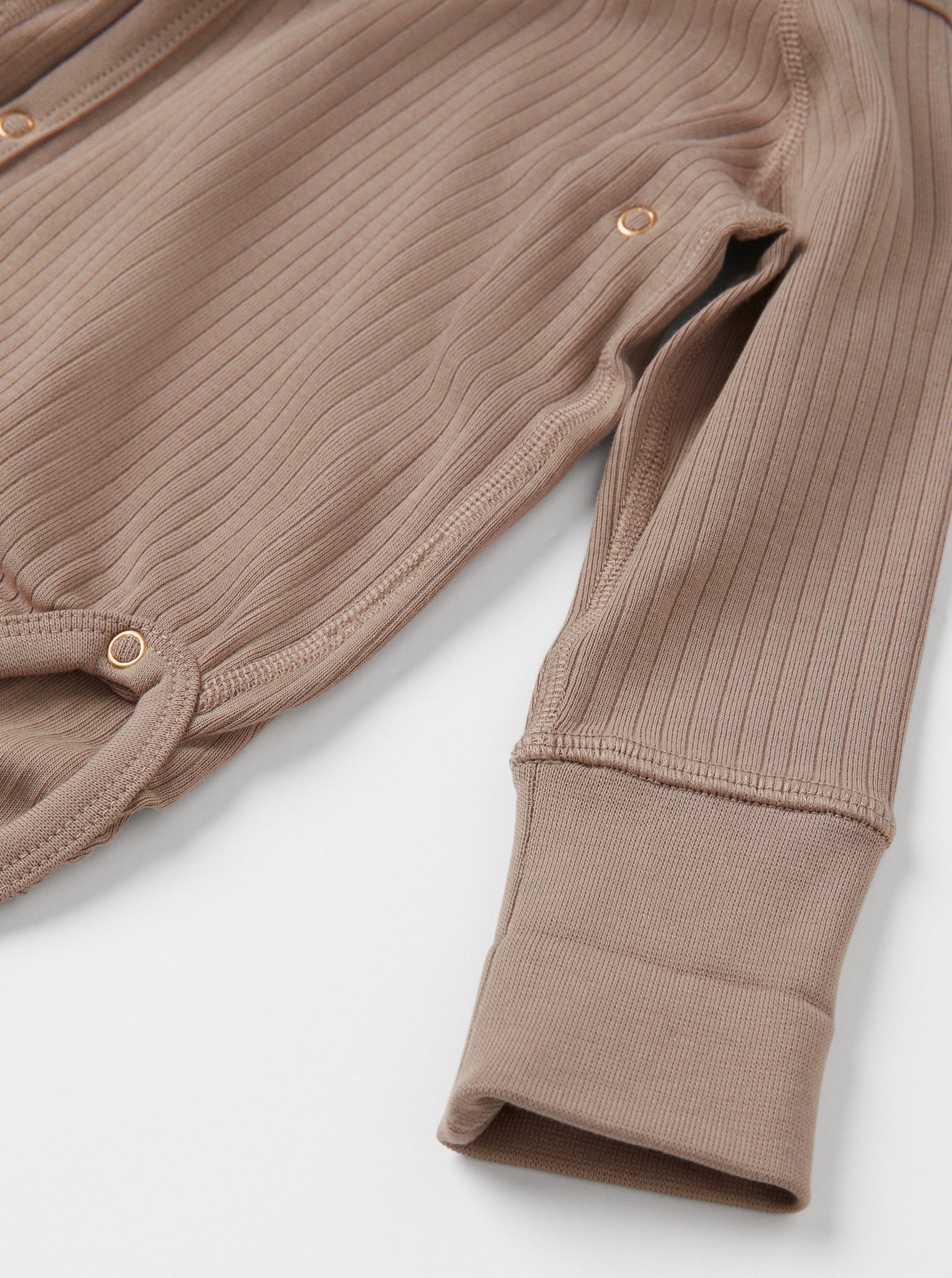 Ribbed Brown Wraparound Babygrow from the Polarn O. Pyret babywear collection. Ethically produced baby clothing.