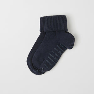 Merino Wool Navy Antislip Kids Socks from the Polarn O. Pyret kidswear collection. Ethically produced kids clothing.