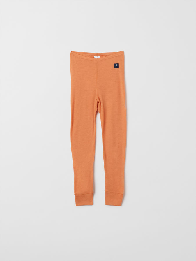 Orange Merino Kids Thermal Leggings from the Polarn O. Pyret outerwear collection. Ethically produced kids outerwear.