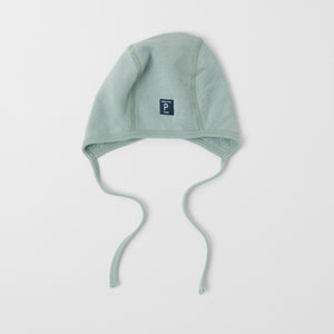 Merino Wool Green Baby Helmet Hat from the Polarn O. Pyret outerwear collection. Quality kids clothing made to last.