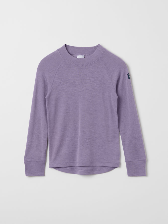 Purple Merino Wool Kids Thermal Top from the Polarn O. Pyret outerwear collection. Quality kids clothing made to last.
