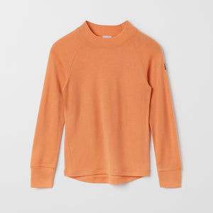 Orange Merino Wool Kids Thermal Top from the Polarn O. Pyret outerwear collection. Ethically produced kids outerwear.