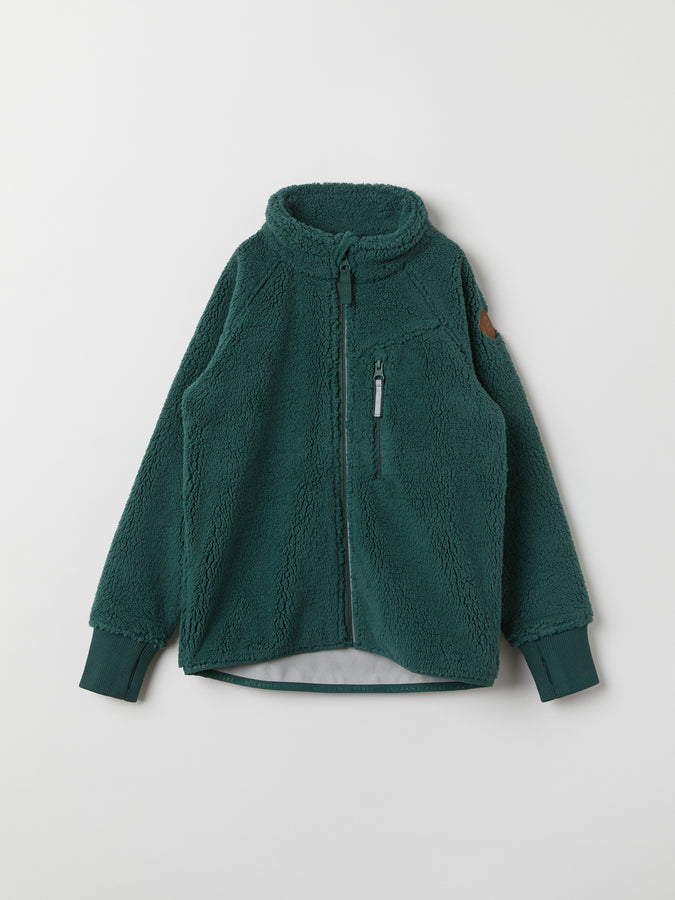 Green Kids Sherpa Fleece Jacket from the Polarn O. Pyret outerwear collection. Quality kids clothing made to last.