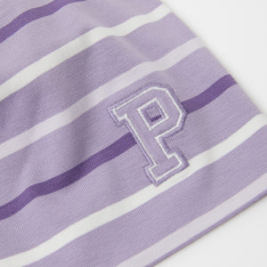 Striped Purple Kids Beanie Hat from the Polarn O. Pyret outerwear collection. The best ethical kids outerwear.
