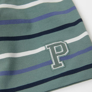 Striped Green Kids Beanie Hat from the Polarn O. Pyret outerwear collection. Quality kids clothing made to last.