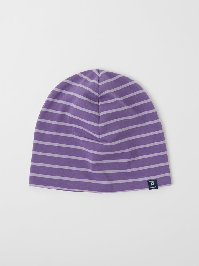 Fleece Lined Purple Kids Winter Hat from the Polarn O. Pyret outerwear collection. Ethically produced kids outerwear.