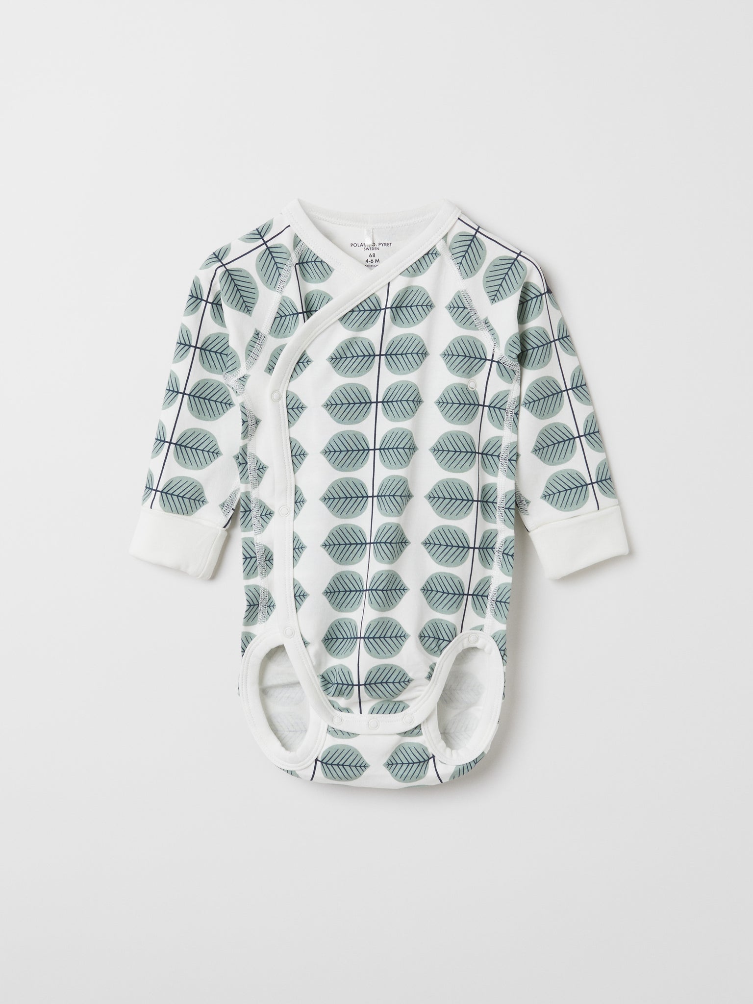 Scandi Print Wraparound Babygrow from the Polarn O. Pyret baby collection. Made using 100% GOTS Organic Cotton