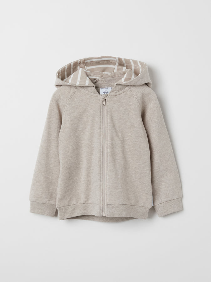 Organic Cotton Beige Baby Hoodie from the Polarn O. Pyret baby collection. Nordic baby clothes made from sustainable sources.