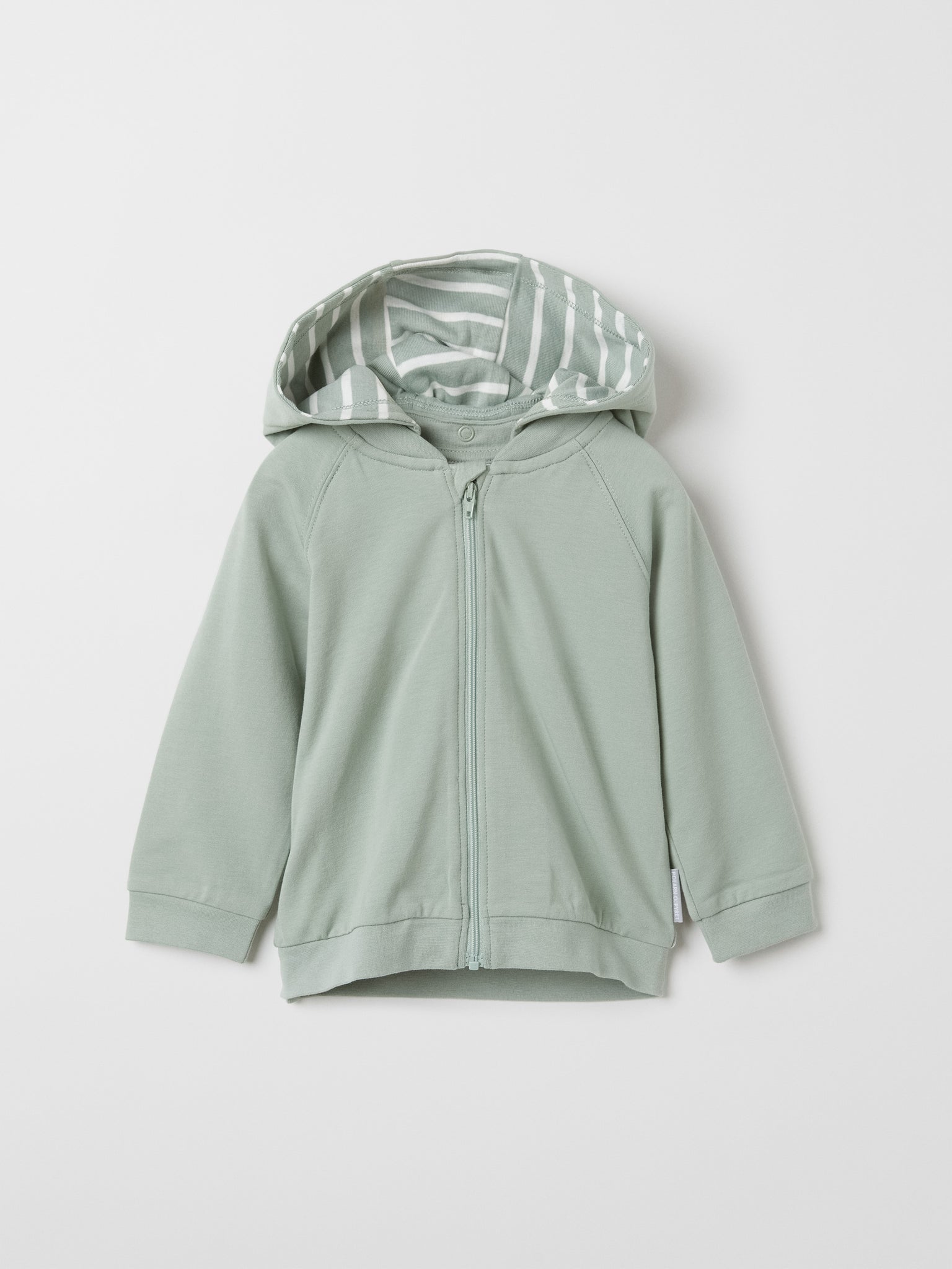 Organic Cotton Green Baby Hoodie from the Polarn O. Pyret baby collection. Ethically produced baby clothing.