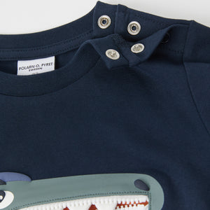 Navy Dinosaur Print Kids Top from the Polarn O. Pyret kidswear collection. Nordic kids clothes made from sustainable sources.