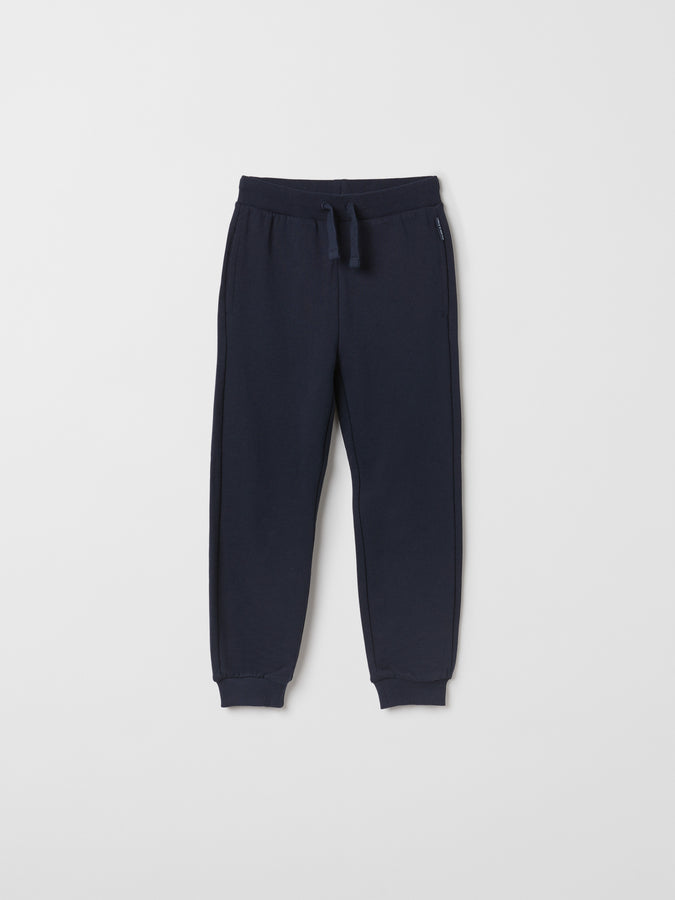 Organic Cotton Navy Kids Joggers from the Polarn O. Pyret kidswear collection. Ethically produced kids clothing.