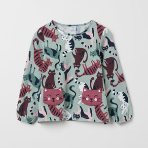 Green Organic Cotton Kids Cat Top from the Polarn O. Pyret kidswear collection. Ethically produced kids clothing.