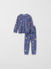 Blue Organic Cotton Space Kids Pyjamas from the Polarn O. Pyret kidswear collection. Nordic kids clothes made from sustainable sources.