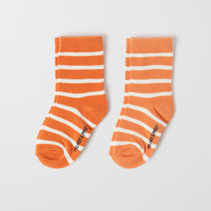 Striped Orange Kids Socks Multipack from the Polarn O. Pyret kidswear collection. Clothes made using sustainably sourced materials.