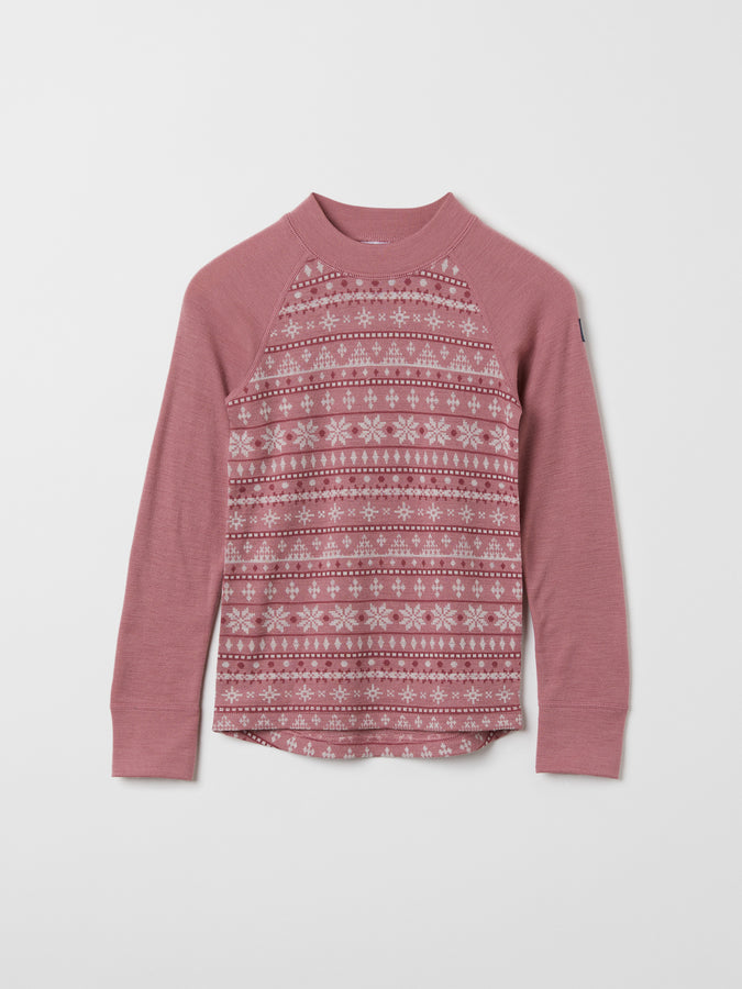 Merino Nordic Pink Thermal Kids Top from the Polarn O. Pyret outerwear collection. Quality kids clothing made to last.