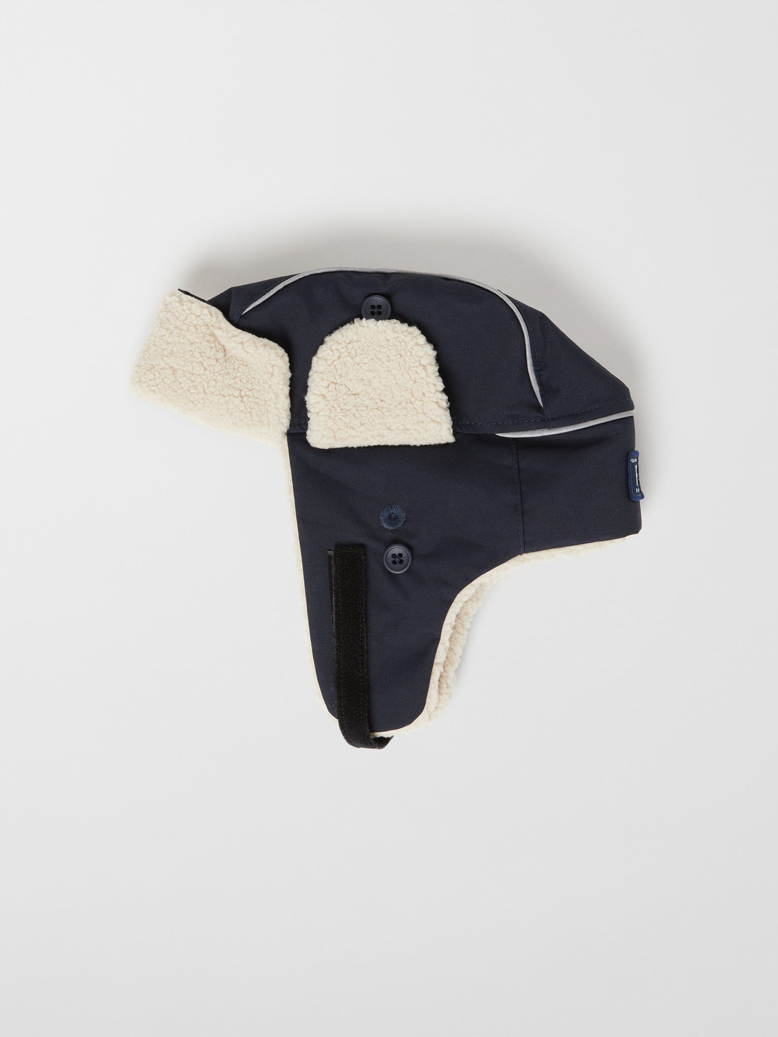 Navy Kids Fur Trim Hat from the Polarn O. Pyret outerwear collection. The best ethical kids outerwear.