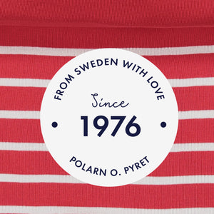 PO.P 1976 logo in red and white stripe