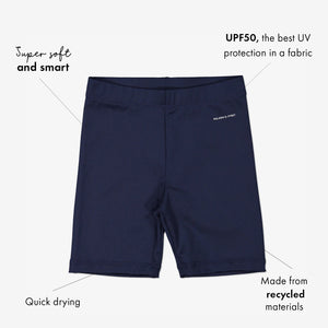 UPF 50 navy blue uv swim shorts for kids ages 1-6 years. Made from recycled fishing nets and quality fabrics.