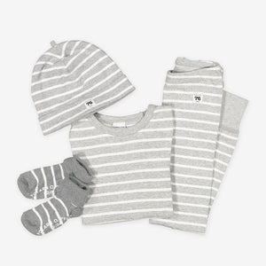 children's organic cotton grey striped kids set, ethical quality, polarn o. pyret