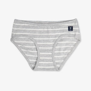 girls grey and white striped briefs, comfortable pants, organic cotton polarn o. pyret  