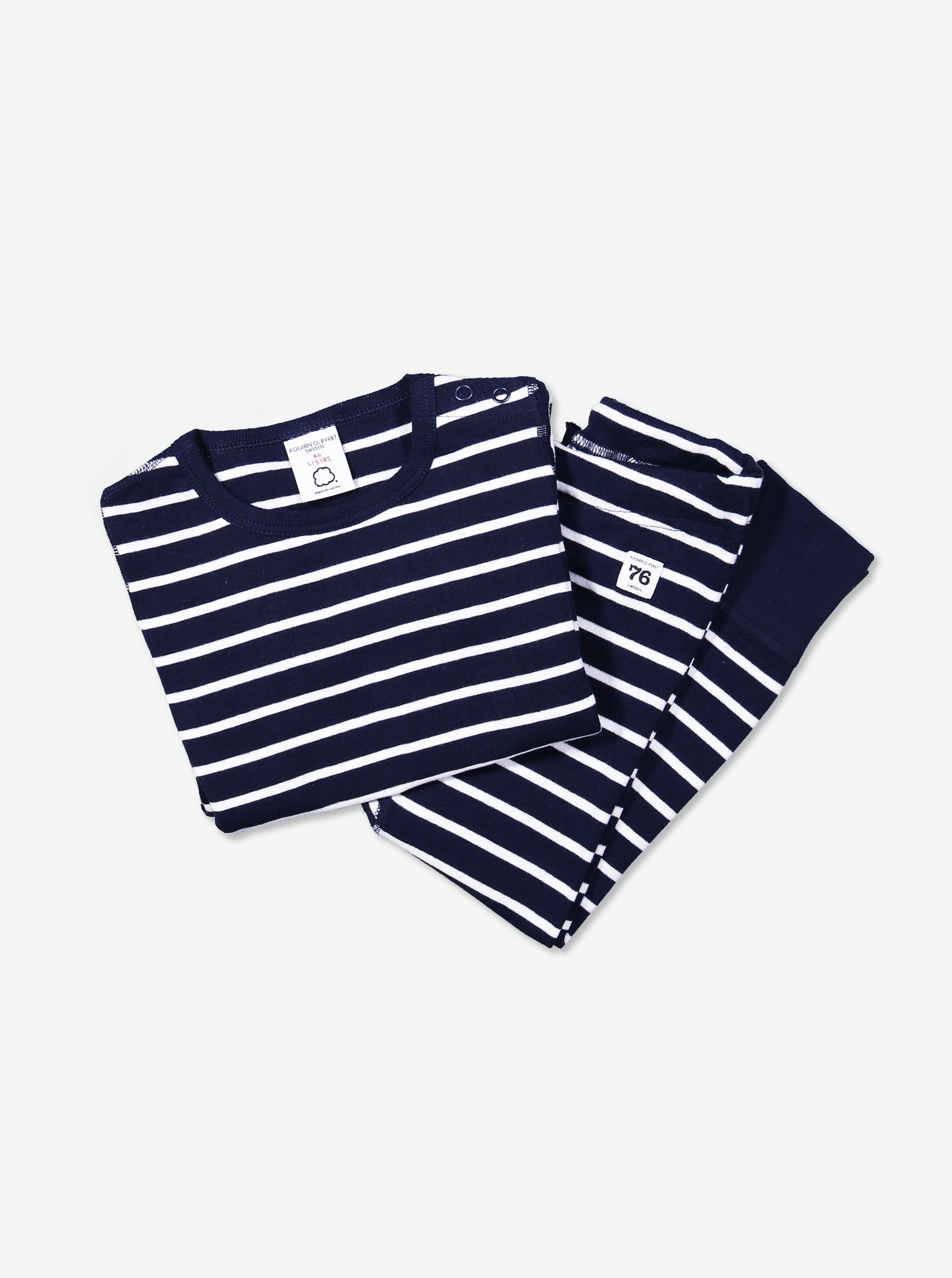 newborn babygrow navy stripes, ethical quality organic cotton, polarn o. pyret classic