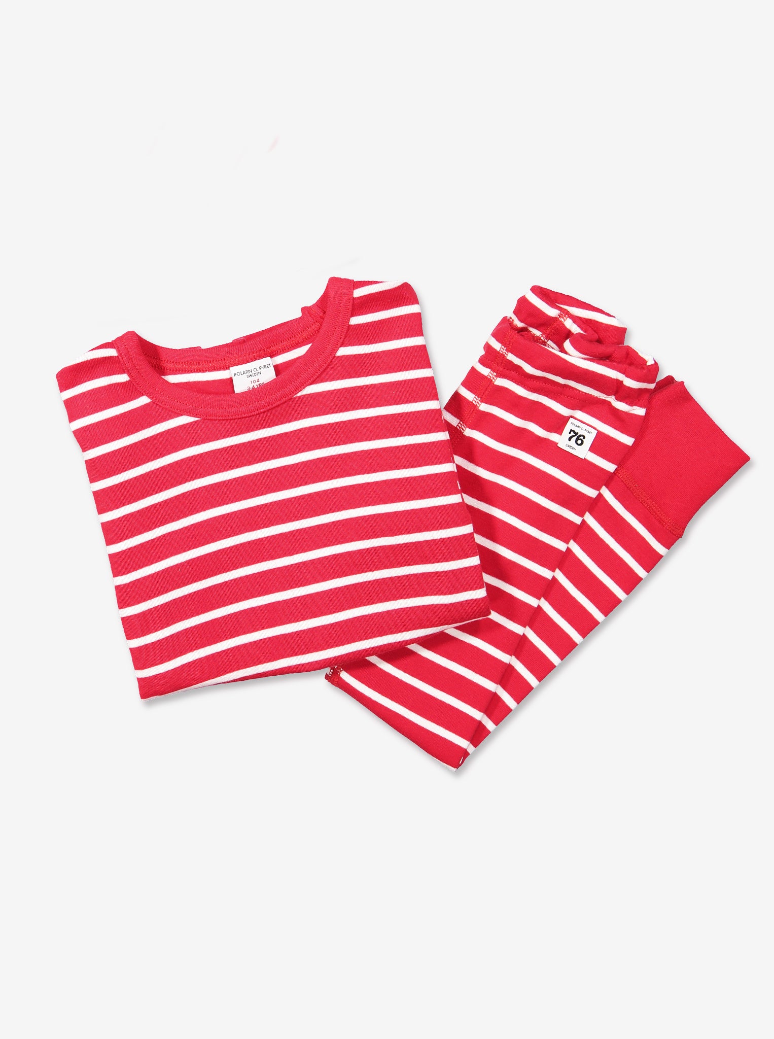 adults top and bottoms, red and white stripes, organic cotton ethical quality, polarn o. pyret 