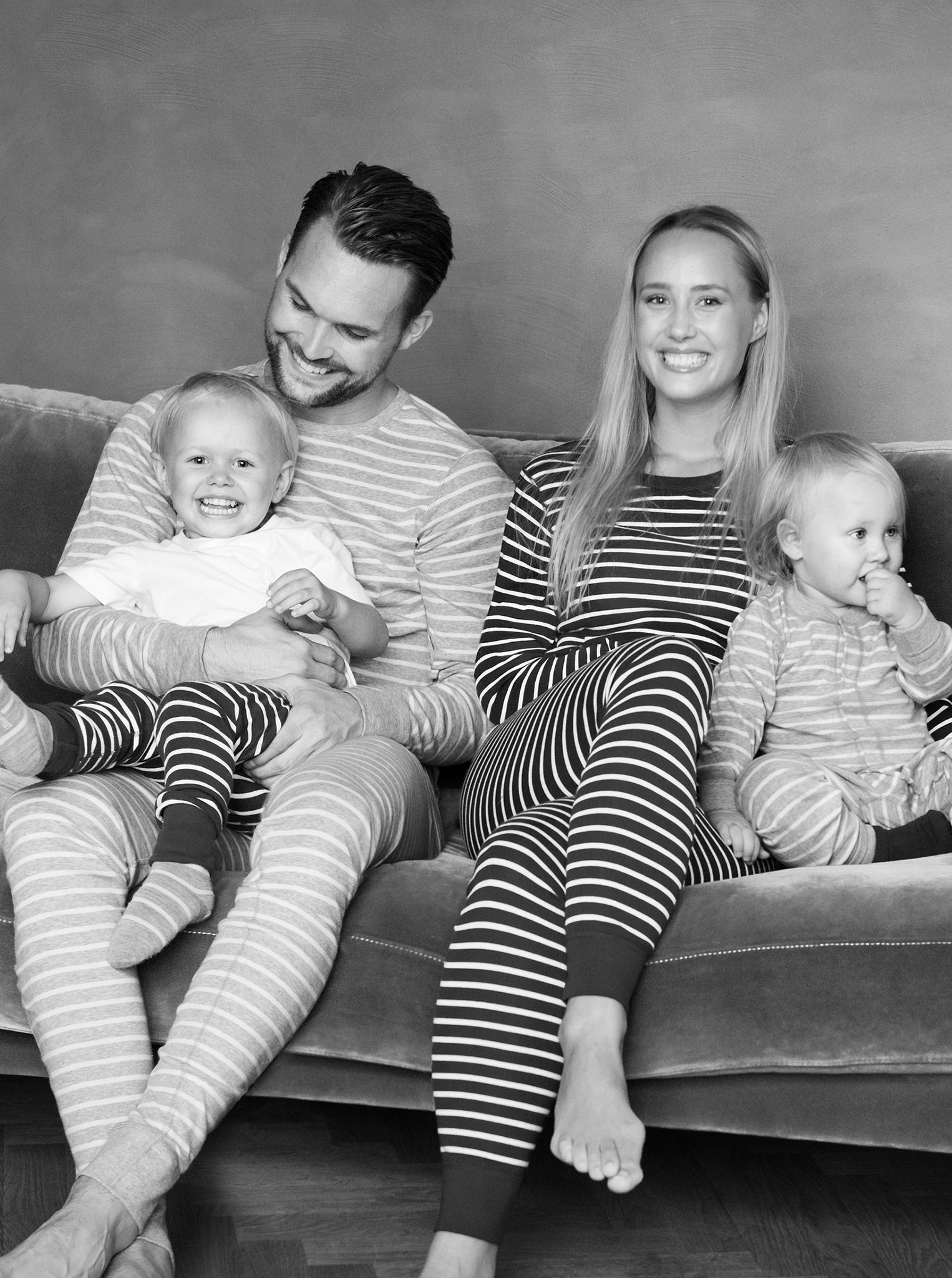 family wearing PO.P classic top and leggings in stripe design